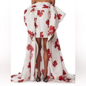 Carolina Herrera pleated ruffle train off the shoulder silk gown